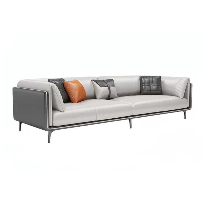 Minimalist Pillow Top Arm Sofa Gray Leather Loose Back Cushions Sofa
