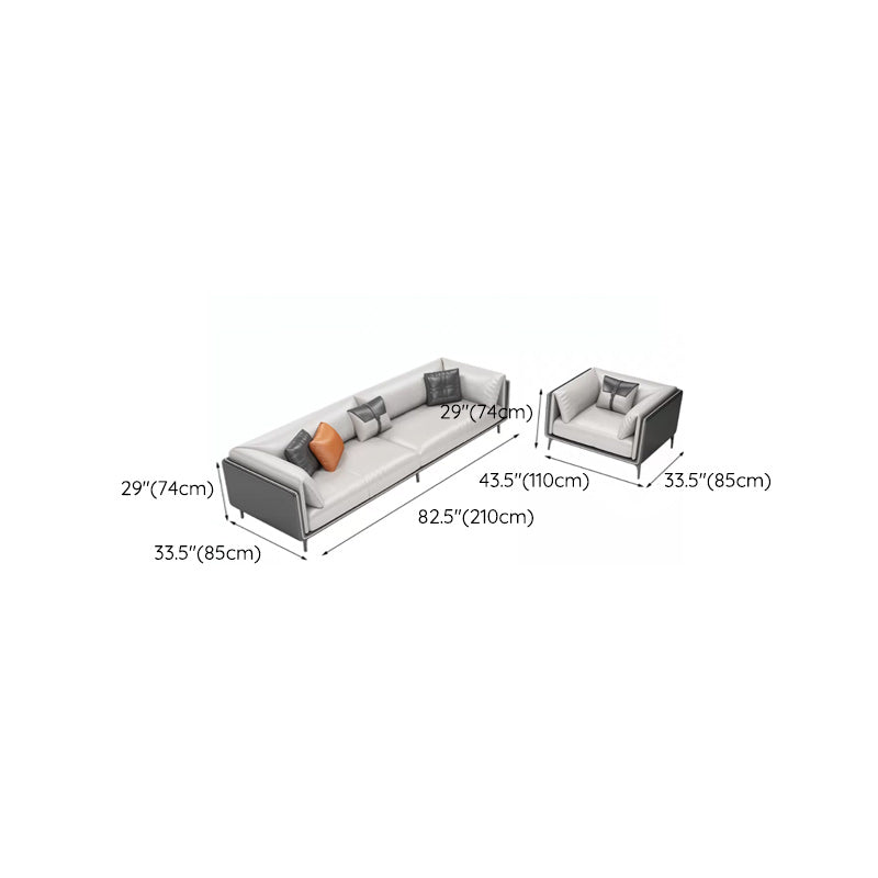 Minimalist Pillow Top Arm Sofa Gray Leather Loose Back Cushions Sofa