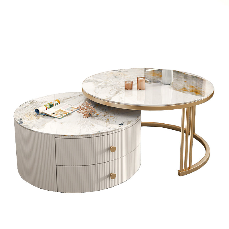 Frame 2 Nesting Coffee Table with 2 Drawers Modern Slate/Glass Round Coffee Table Set Clearhalo 'Coffee & Accent Tables' 'Coffee Tables' 'coffee_tables' 'furn' 'furn_coffee_tables' 'Furniture' 'Living Room Furniture' 6761275