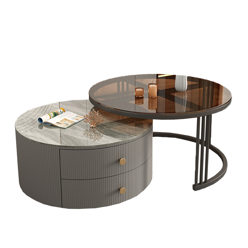 Frame 2 Nesting Coffee Table with 2 Drawers Modern Slate/Glass Round Coffee Table Set Clearhalo 'Coffee & Accent Tables' 'Coffee Tables' 'coffee_tables' 'furn' 'furn_coffee_tables' 'Furniture' 'Living Room Furniture' 6761277