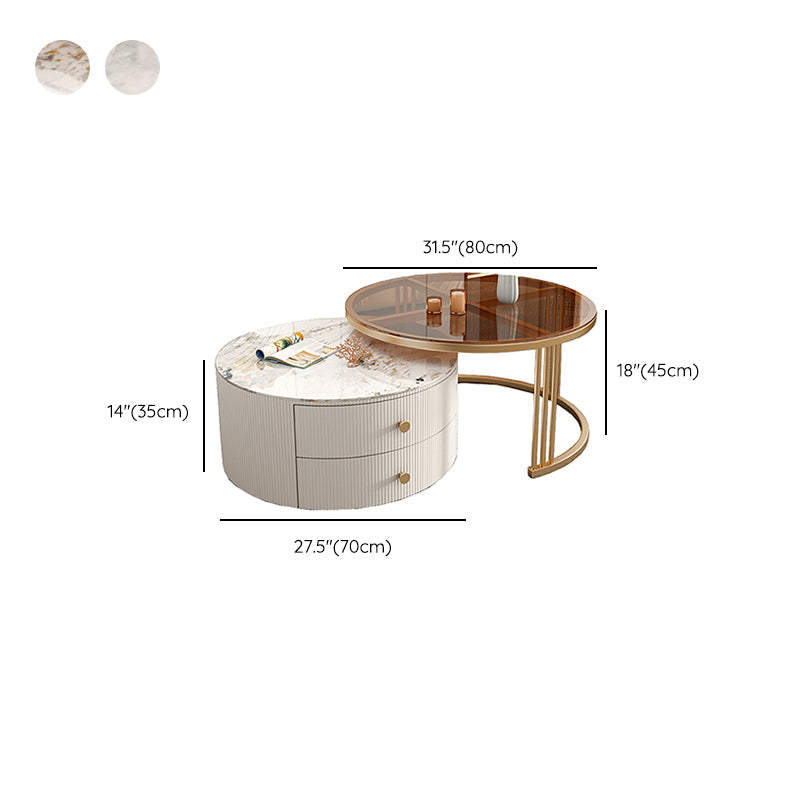 Frame 2 Nesting Coffee Table with 2 Drawers Modern Slate/Glass Round Coffee Table Set Clearhalo 'Coffee & Accent Tables' 'Coffee Tables' 'coffee_tables' 'furn' 'furn_coffee_tables' 'Furniture' 'Living Room Furniture' 6761285