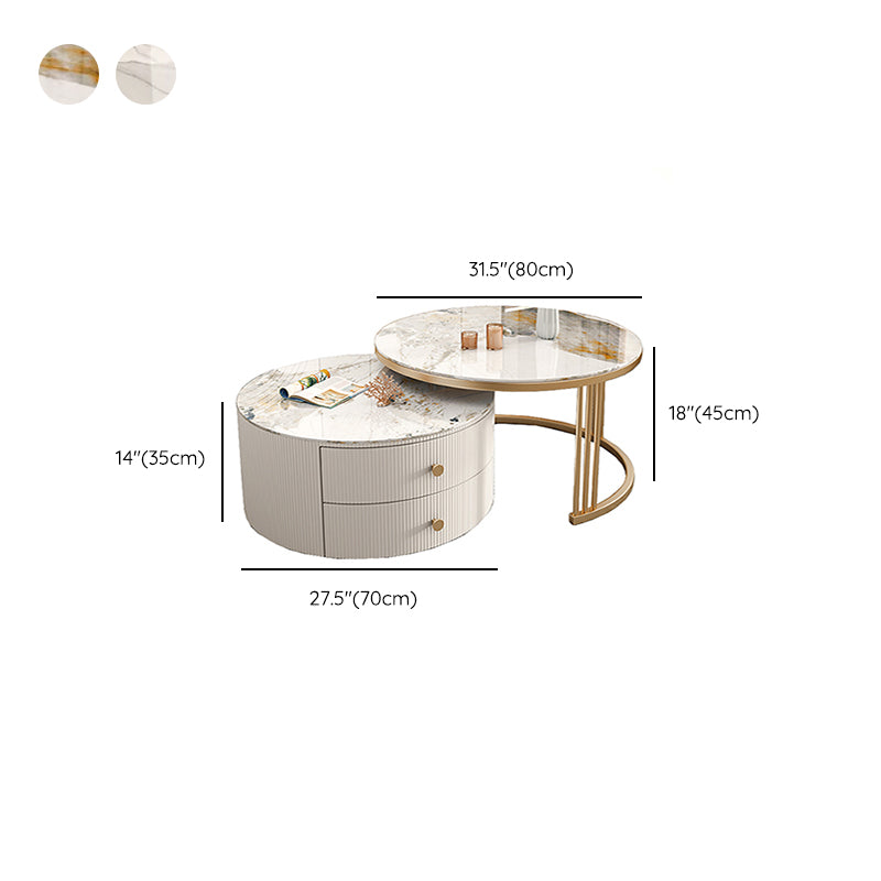 Frame 2 Nesting Coffee Table with 2 Drawers Modern Slate/Glass Round Coffee Table Set Clearhalo 'Coffee & Accent Tables' 'Coffee Tables' 'coffee_tables' 'furn' 'furn_coffee_tables' 'Furniture' 'Living Room Furniture' 6761286