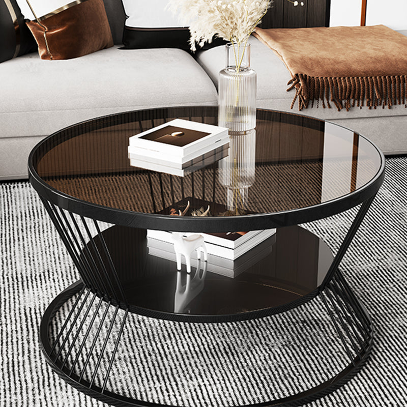 Modern Metal Frame Coffee Table Glass Top Coffee Or End Table with Shelf Clearhalo 'Coffee & Accent Tables' 'Coffee Tables' 'coffee_tables' 'furn' 'furn_coffee_tables' 'Furniture' 'Living Room Furniture' 6761294