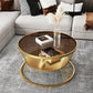 Modern Metal Frame Coffee Table Glass Top Coffee Or End Table with Shelf Gold Brown Clearhalo 'Coffee & Accent Tables' 'Coffee Tables' 'coffee_tables' 'furn' 'furn_coffee_tables' 'Furniture' 'Living Room Furniture' 6761298