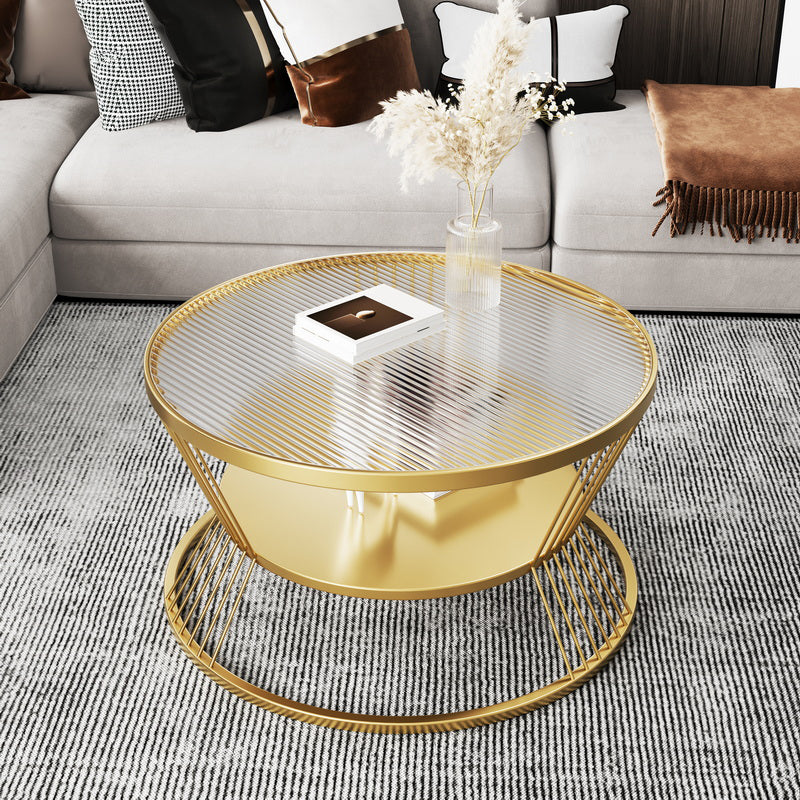 Modern Metal Frame Coffee Table Glass Top Coffee Or End Table with Shelf Gold White Clearhalo 'Coffee & Accent Tables' 'Coffee Tables' 'coffee_tables' 'furn' 'furn_coffee_tables' 'Furniture' 'Living Room Furniture' 6761299