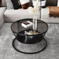 Modern Metal Frame Coffee Table Glass Top Coffee Or End Table with Shelf Black Gray Clearhalo 'Coffee & Accent Tables' 'Coffee Tables' 'coffee_tables' 'furn' 'furn_coffee_tables' 'Furniture' 'Living Room Furniture' 6761303