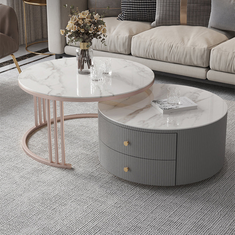 Modern Cocktail Table Round Glass / Slate Coffee Table with Storage Clearhalo 'Coffee & Accent Tables' 'Coffee Tables' 'coffee_tables' 'furn' 'furn_coffee_tables' 'Furniture' 'Living Room Furniture' 6761321