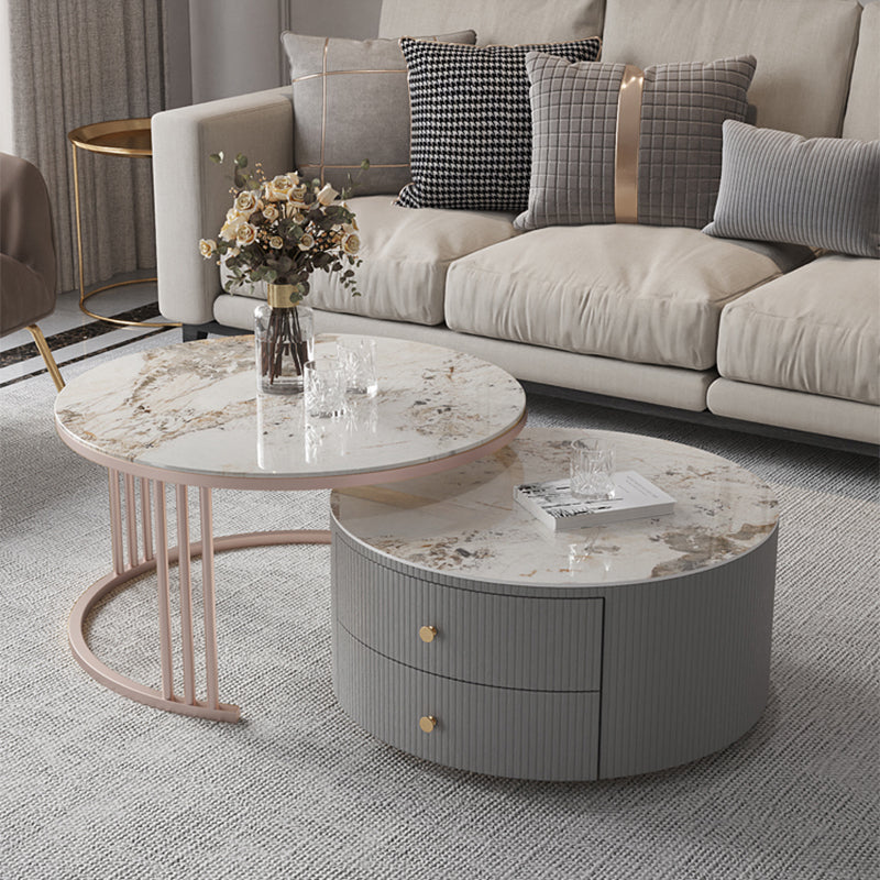 Modern Cocktail Table Round Glass / Slate Coffee Table with Storage Clearhalo 'Coffee & Accent Tables' 'Coffee Tables' 'coffee_tables' 'furn' 'furn_coffee_tables' 'Furniture' 'Living Room Furniture' 6761326