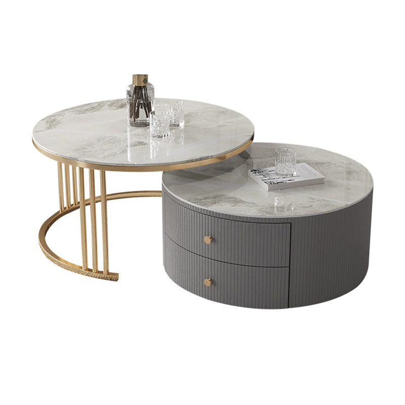 Modern Cocktail Table Round Glass / Slate Coffee Table with Storage Clearhalo 'Coffee & Accent Tables' 'Coffee Tables' 'coffee_tables' 'furn' 'furn_coffee_tables' 'Furniture' 'Living Room Furniture' 6761329
