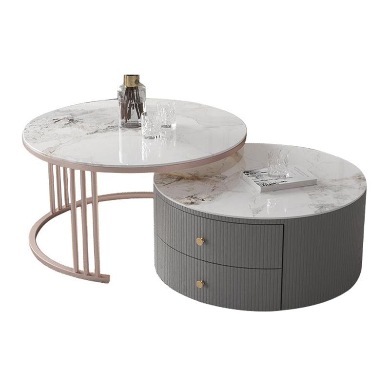 Modern Cocktail Table Round Glass / Slate Coffee Table with Storage Clearhalo 'Coffee & Accent Tables' 'Coffee Tables' 'coffee_tables' 'furn' 'furn_coffee_tables' 'Furniture' 'Living Room Furniture' 6761334