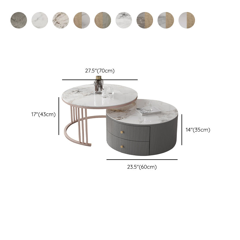 Modern Cocktail Table Round Glass / Slate Coffee Table with Storage Clearhalo 'Coffee & Accent Tables' 'Coffee Tables' 'coffee_tables' 'furn' 'furn_coffee_tables' 'Furniture' 'Living Room Furniture' 6761340