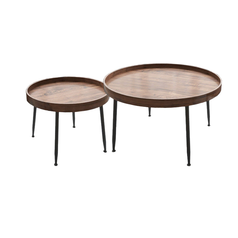 Metal and Wood Coffee Table Tray Top Cocktail Table with 4 Legs 29.5"L x 29.5"W x 18"H + 20"L x 20"W x 16"H Walnut Clearhalo 'Coffee & Accent Tables' 'Coffee Tables' 'coffee_tables' 'furn' 'furn_coffee_tables' 'Furniture' 'Living Room Furniture' 6761594