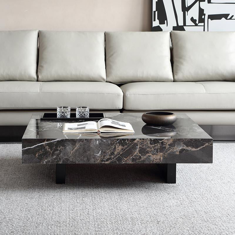 Contemporary Stone Coffee Table Rectangle Sled Coffee Cocktail Table Clearhalo 'Coffee & Accent Tables' 'Coffee Tables' 'coffee_tables' 'furn' 'furn_coffee_tables' 'Furniture' 'Living Room Furniture' 6761603