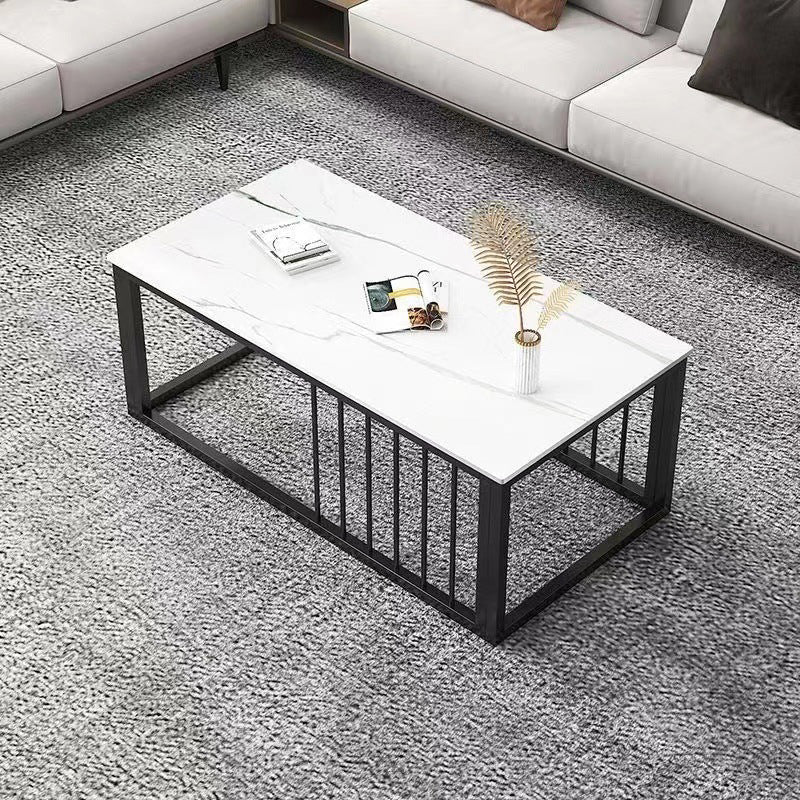 Contemporary Stone Coffee Table Rectangle Frame Coffee Cocktail Table Clearhalo 'Coffee & Accent Tables' 'Coffee Tables' 'coffee_tables' 'furn' 'furn_coffee_tables' 'Furniture' 'Living Room Furniture' 6761663