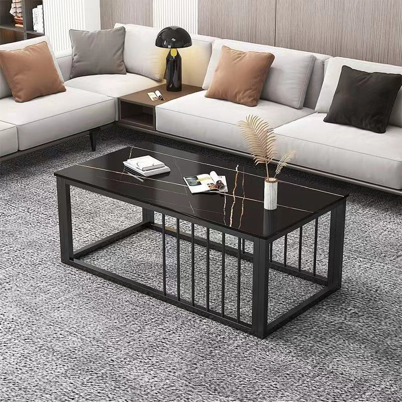 Contemporary Stone Coffee Table Rectangle Frame Coffee Cocktail Table Black Clearhalo 'Coffee & Accent Tables' 'Coffee Tables' 'coffee_tables' 'furn' 'furn_coffee_tables' 'Furniture' 'Living Room Furniture' 6761673
