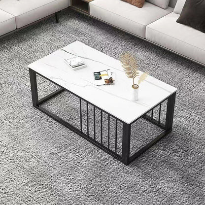 Contemporary Stone Coffee Table Rectangle Frame Coffee Cocktail Table Matte White Clearhalo 'Coffee & Accent Tables' 'Coffee Tables' 'coffee_tables' 'furn' 'furn_coffee_tables' 'Furniture' 'Living Room Furniture' 6761674