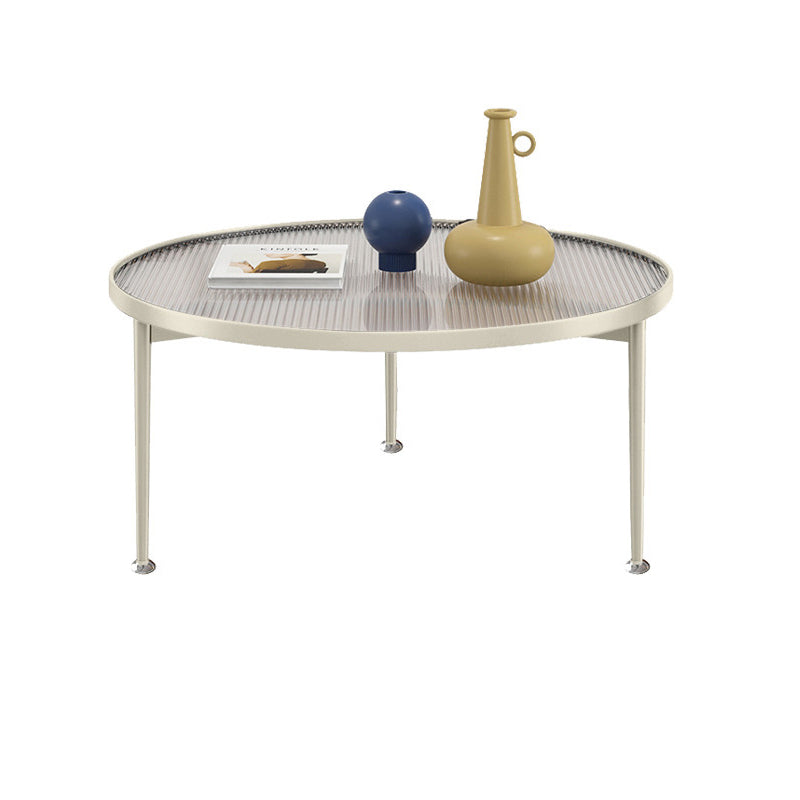 Contemporary Glass-Topped Coffee Table 3 Legs Coffee Cocktail Table Off-White Clearhalo 'Coffee & Accent Tables' 'Coffee Tables' 'coffee_tables' 'furn' 'furn_coffee_tables' 'Furniture' 'Living Room Furniture' 6761701