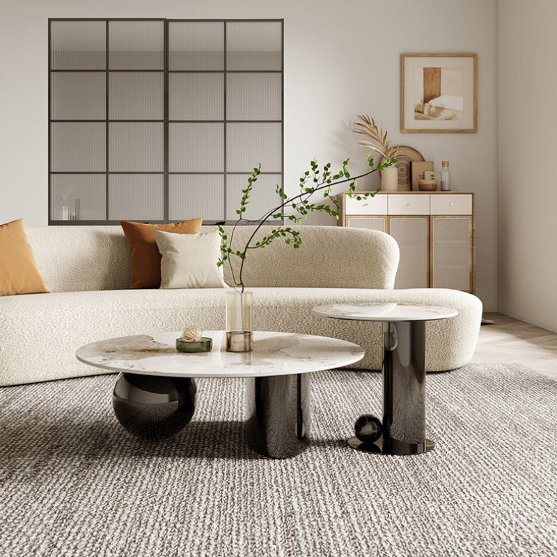 Glam Round Slate Cocktail Table Stainless Steel Abstract Coffee Table Clearhalo 'Coffee & Accent Tables' 'Coffee Tables' 'coffee_tables' 'furn' 'furn_coffee_tables' 'Furniture' 'Living Room Furniture' 6761707