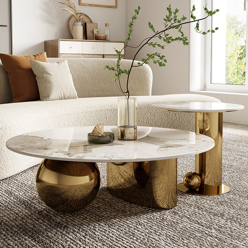 Glam Round Slate Cocktail Table Stainless Steel Abstract Coffee Table Gold Clearhalo 'Coffee & Accent Tables' 'Coffee Tables' 'coffee_tables' 'furn' 'furn_coffee_tables' 'Furniture' 'Living Room Furniture' 6761708