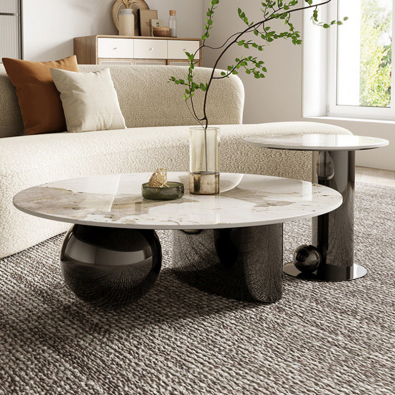 Glam Round Slate Cocktail Table Stainless Steel Abstract Coffee Table Black Clearhalo 'Coffee & Accent Tables' 'Coffee Tables' 'coffee_tables' 'furn' 'furn_coffee_tables' 'Furniture' 'Living Room Furniture' 6761709