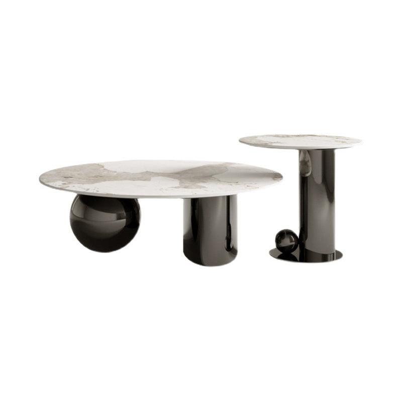 Glam Round Slate Cocktail Table Stainless Steel Abstract Coffee Table Clearhalo 'Coffee & Accent Tables' 'Coffee Tables' 'coffee_tables' 'furn' 'furn_coffee_tables' 'Furniture' 'Living Room Furniture' 6761710
