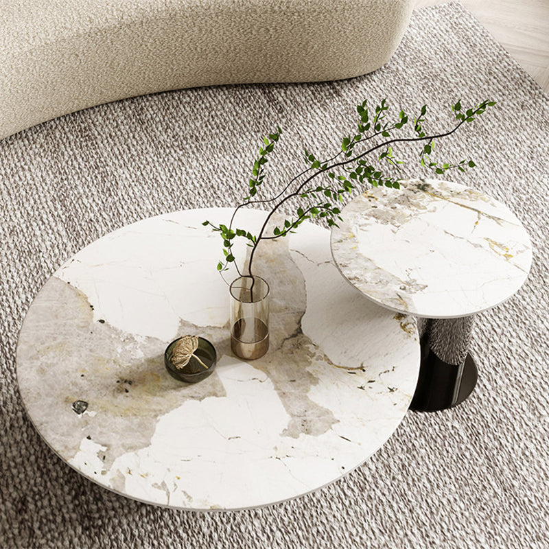 Glam Round Slate Cocktail Table Stainless Steel Abstract Coffee Table Clearhalo 'Coffee & Accent Tables' 'Coffee Tables' 'coffee_tables' 'furn' 'furn_coffee_tables' 'Furniture' 'Living Room Furniture' 6761711