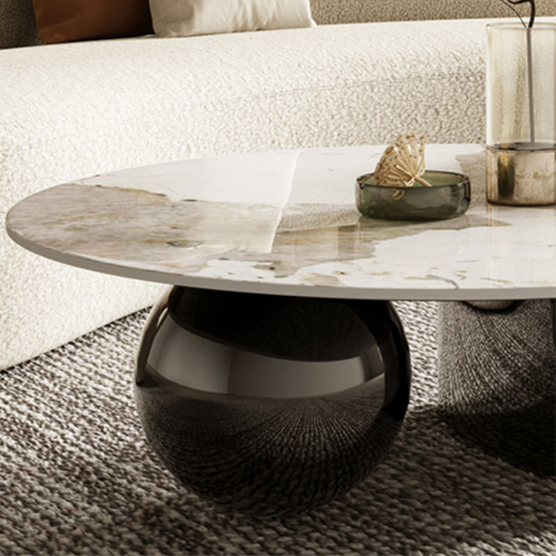 Glam Round Slate Cocktail Table Stainless Steel Abstract Coffee Table Clearhalo 'Coffee & Accent Tables' 'Coffee Tables' 'coffee_tables' 'furn' 'furn_coffee_tables' 'Furniture' 'Living Room Furniture' 6761712