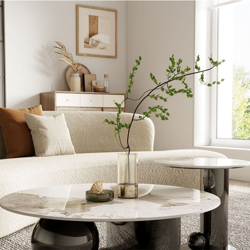 Glam Round Slate Cocktail Table Stainless Steel Abstract Coffee Table Clearhalo 'Coffee & Accent Tables' 'Coffee Tables' 'coffee_tables' 'furn' 'furn_coffee_tables' 'Furniture' 'Living Room Furniture' 6761713