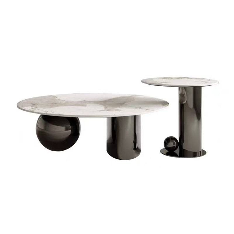 Glam Round Slate Cocktail Table Stainless Steel Abstract Coffee Table Clearhalo 'Coffee & Accent Tables' 'Coffee Tables' 'coffee_tables' 'furn' 'furn_coffee_tables' 'Furniture' 'Living Room Furniture' 6761715