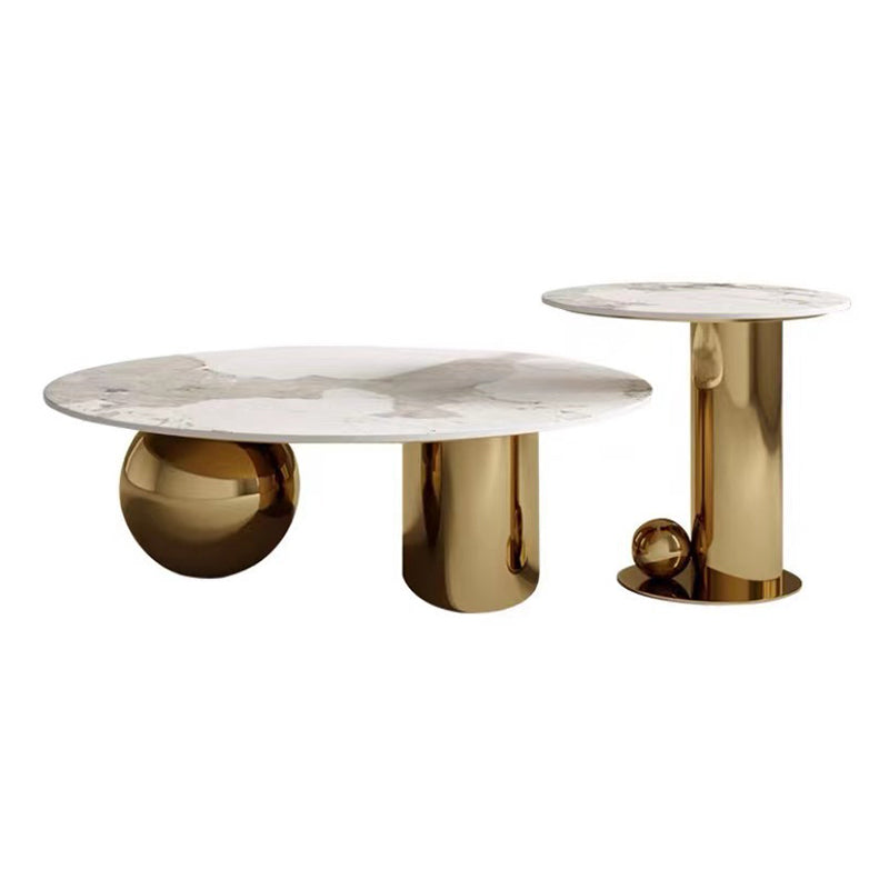 Glam Round Slate Cocktail Table Stainless Steel Abstract Coffee Table Clearhalo 'Coffee & Accent Tables' 'Coffee Tables' 'coffee_tables' 'furn' 'furn_coffee_tables' 'Furniture' 'Living Room Furniture' 6761716