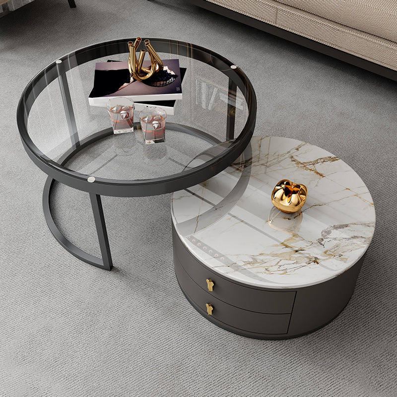 Modern Coffee Cocktail Table Round Nesting Coffee Table Set with Drawer Clearhalo 'Coffee & Accent Tables' 'Coffee Tables' 'coffee_tables' 'furn' 'furn_coffee_tables' 'Furniture' 'Living Room Furniture' 6761775