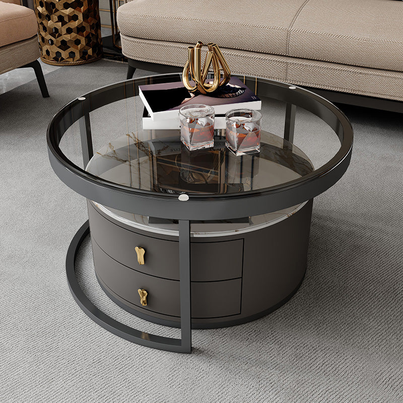 Modern Coffee Cocktail Table Round Nesting Coffee Table Set with Drawer Clearhalo 'Coffee & Accent Tables' 'Coffee Tables' 'coffee_tables' 'furn' 'furn_coffee_tables' 'Furniture' 'Living Room Furniture' 6761777