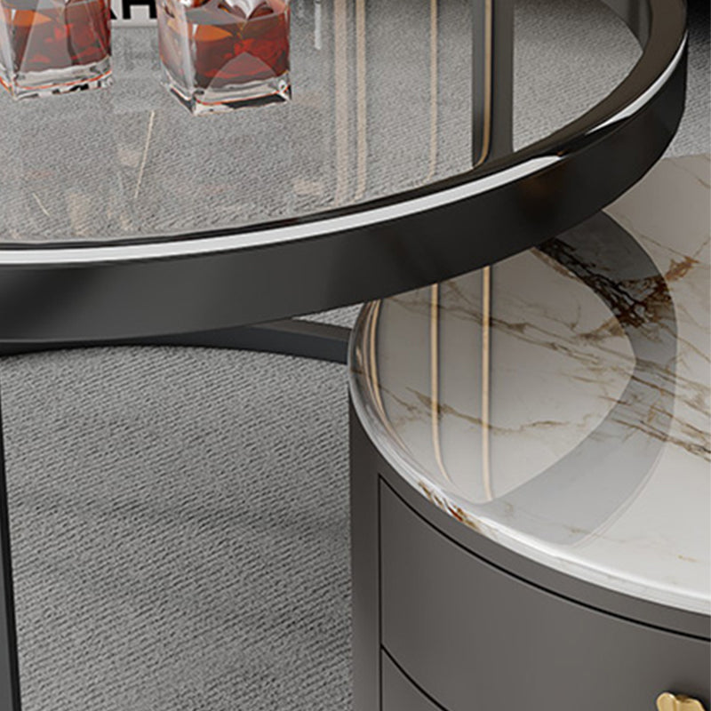 Modern Coffee Cocktail Table Round Nesting Coffee Table Set with Drawer Clearhalo 'Coffee & Accent Tables' 'Coffee Tables' 'coffee_tables' 'furn' 'furn_coffee_tables' 'Furniture' 'Living Room Furniture' 6761780