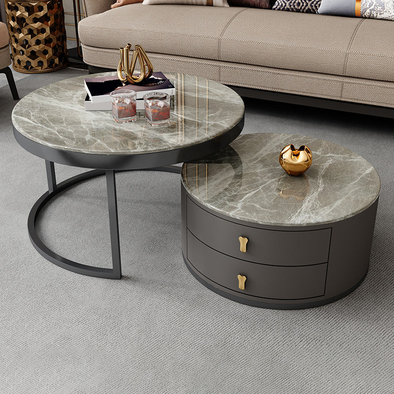 Modern Coffee Cocktail Table Round Nesting Coffee Table Set with Drawer Grey Clearhalo 'Coffee & Accent Tables' 'Coffee Tables' 'coffee_tables' 'furn' 'furn_coffee_tables' 'Furniture' 'Living Room Furniture' 6761783
