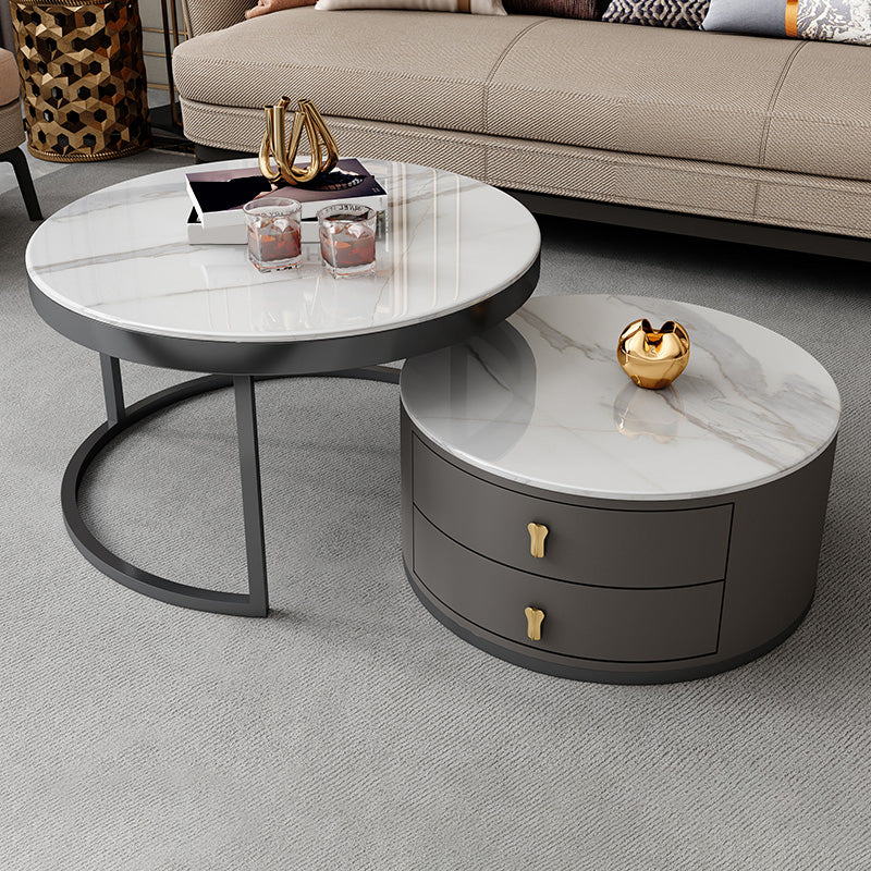 Modern Coffee Cocktail Table Round Nesting Coffee Table Set with Drawer White Clearhalo 'Coffee & Accent Tables' 'Coffee Tables' 'coffee_tables' 'furn' 'furn_coffee_tables' 'Furniture' 'Living Room Furniture' 6761788