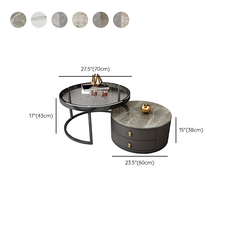 Modern Coffee Cocktail Table Round Nesting Coffee Table Set with Drawer Clearhalo 'Coffee & Accent Tables' 'Coffee Tables' 'coffee_tables' 'furn' 'furn_coffee_tables' 'Furniture' 'Living Room Furniture' 6761789