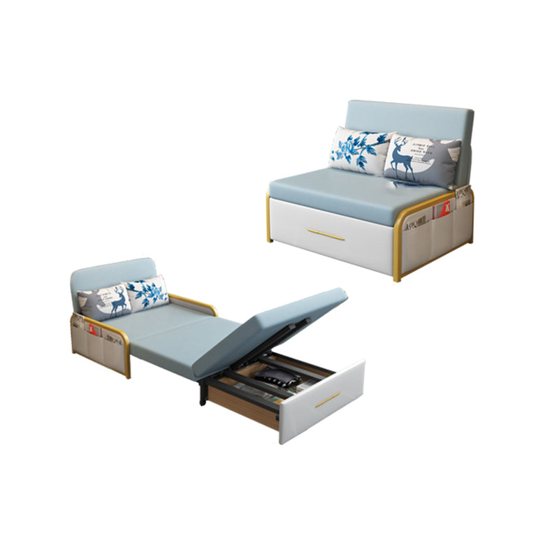 グラムラウンドアーム布団フレームボンドレザーブルースリーパーソファ