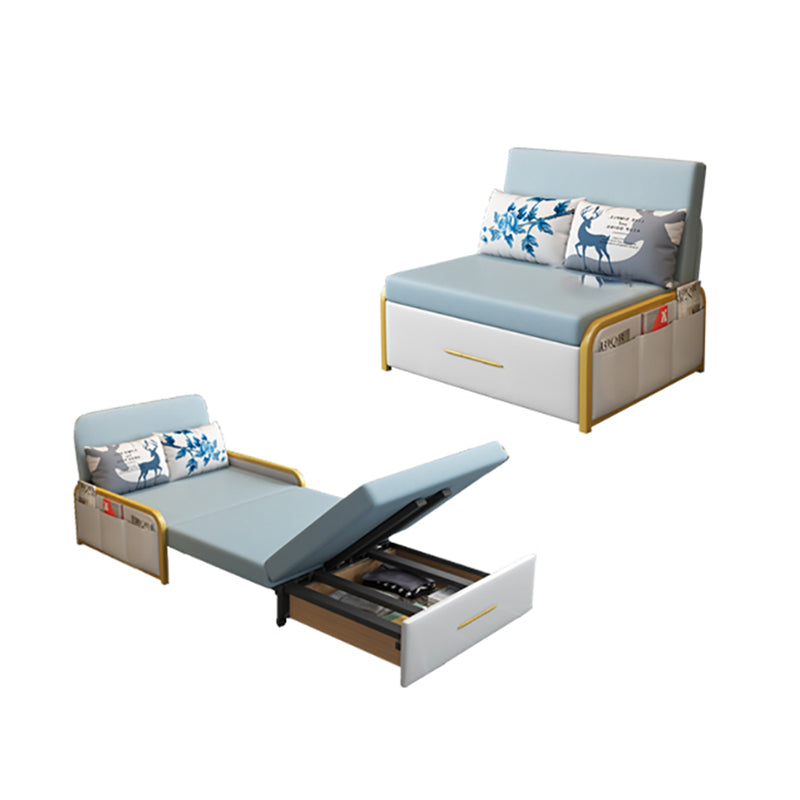 グラムラウンドアーム布団フレームボンドレザーブルースリーパーソファ