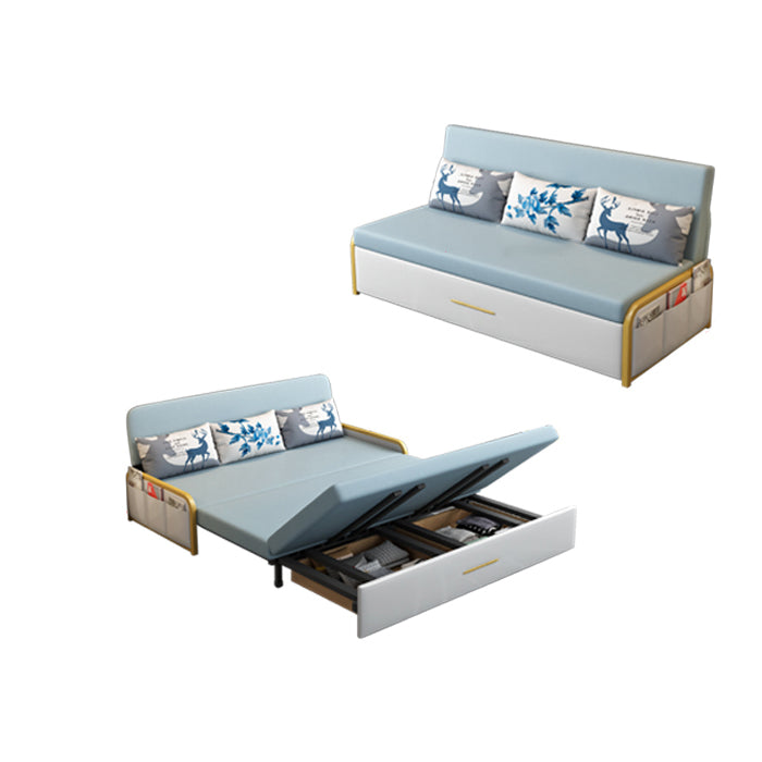 グラムラウンドアーム布団フレームボンドレザーブルースリーパーソファ