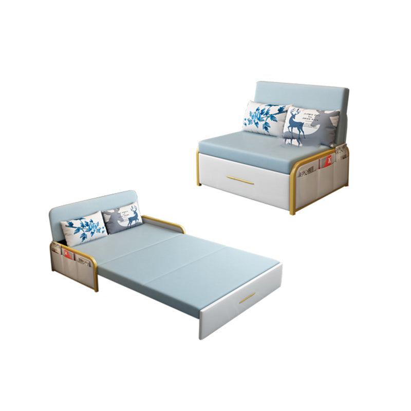 グラムラウンドアーム布団フレームボンドレザーブルースリーパーソファ