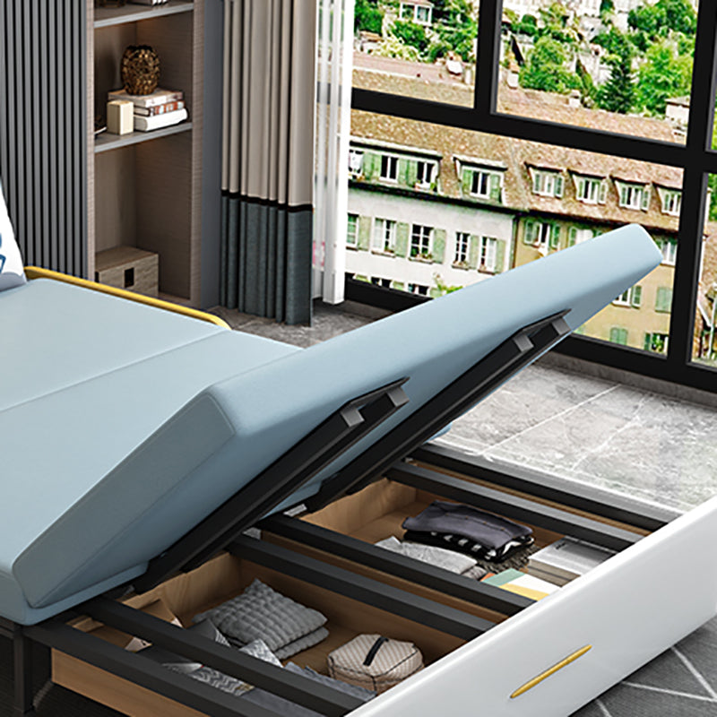 グラムラウンドアーム布団フレームボンドレザーブルースリーパーソファ