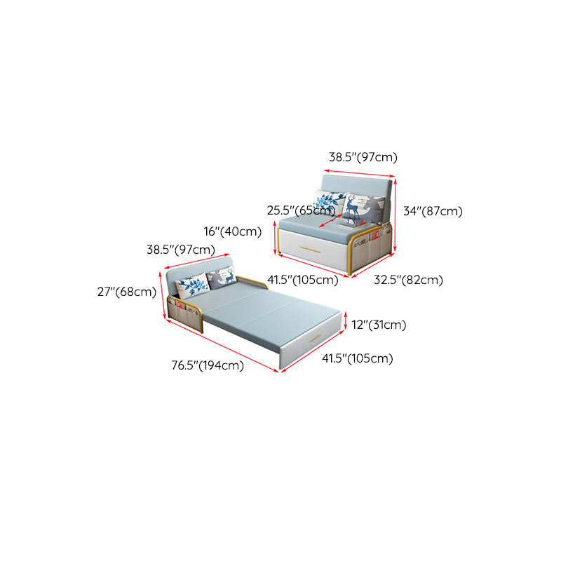 グラムラウンドアーム布団フレームボンドレザーブルースリーパーソファ