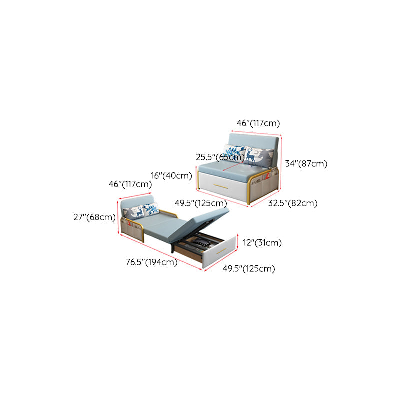 グラムラウンドアーム布団フレームボンドレザーブルースリーパーソファ