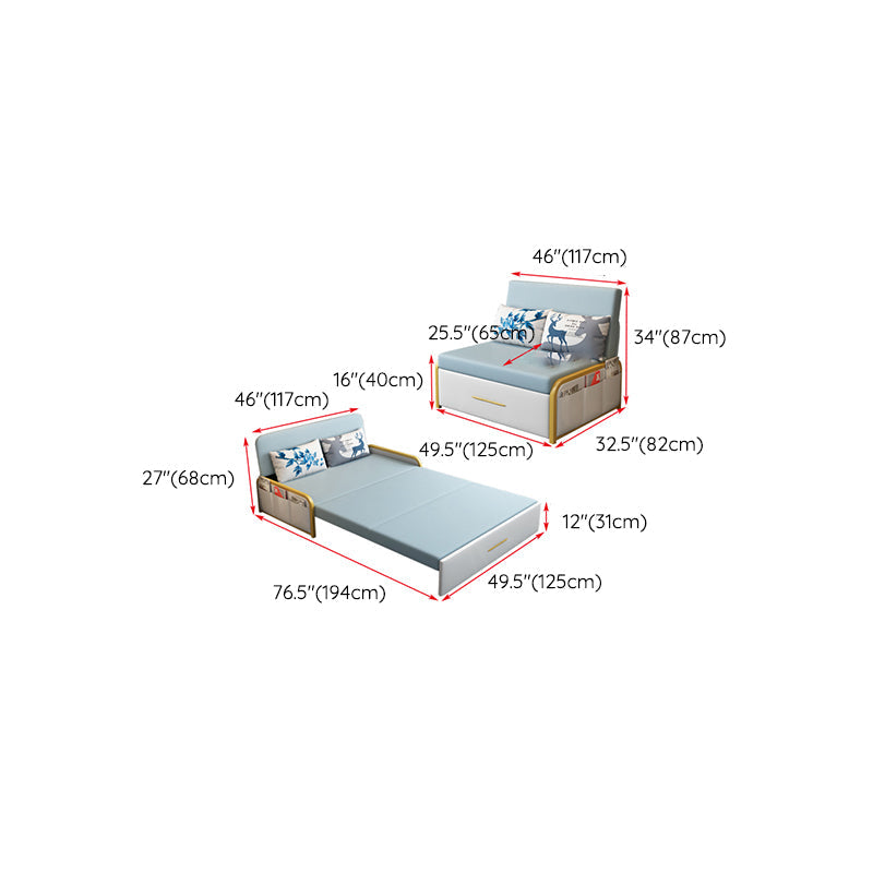 グラムラウンドアーム布団フレームボンドレザーブルースリーパーソファ