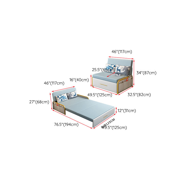 グラムラウンドアーム布団フレームボンドレザーブルースリーパーソファ