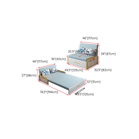 グラムラウンドアーム布団フレームボンドレザーブルースリーパーソファ