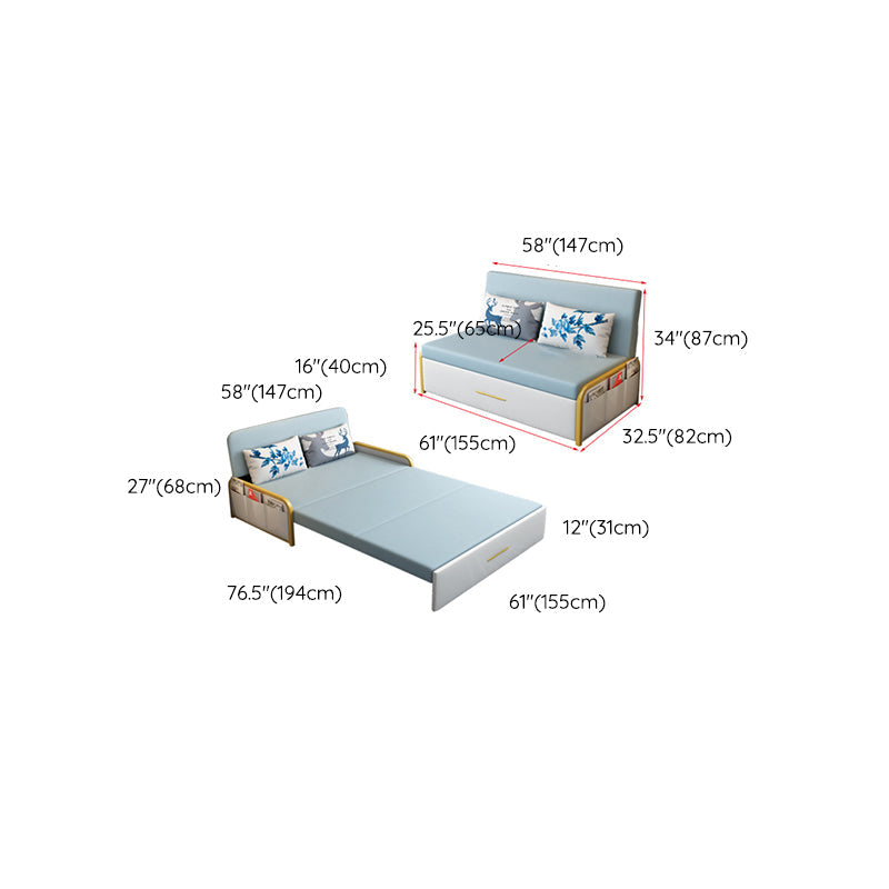 グラムラウンドアーム布団フレームボンドレザーブルースリーパーソファ