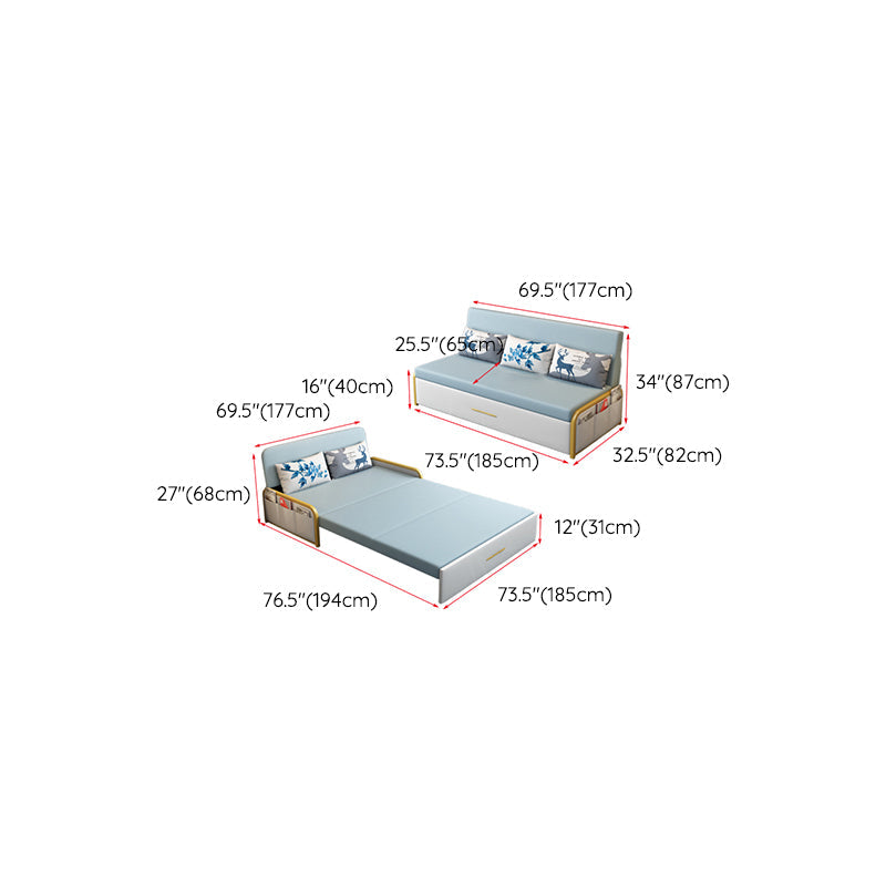 グラムラウンドアーム布団フレームボンドレザーブルースリーパーソファ