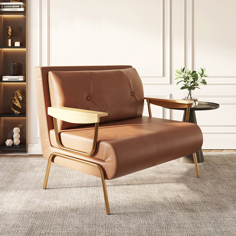 Glam Foldable Futon Sofa Bed Bonded Leather Convertible Sofas 39"L x 28"W x 35"H Light Brown Clearhalo 'furn' 'furn_futons' 'Furniture' 'Futons & Daybeds' 'Futons' 'Living Room Furniture' 6761976