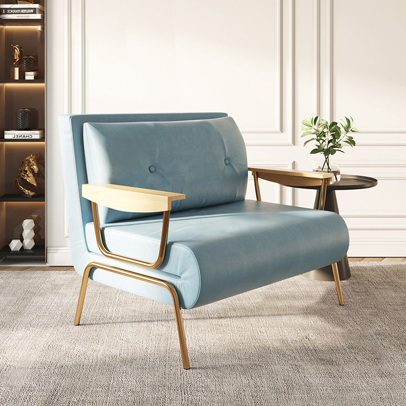 Glam Foldable Futon Sofa Bed Bonded Leather Convertible Sofas 39"L x 28"W x 35"H Light Blue Clearhalo 'furn' 'furn_futons' 'Furniture' 'Futons & Daybeds' 'Futons' 'Living Room Furniture' 6761984